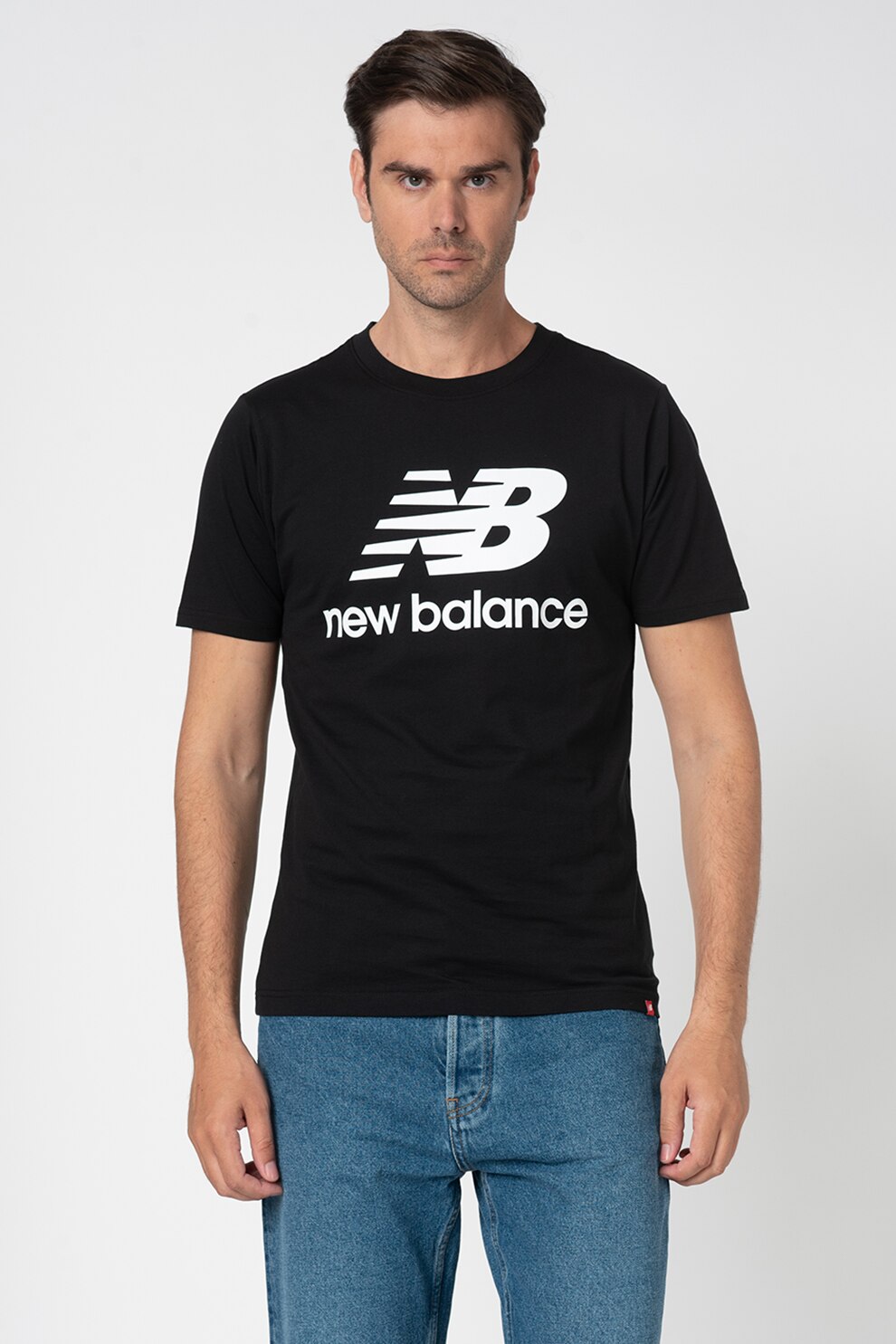 New Balance, Tricou cu imprimeu logo pentru alergare Essentials, Negru